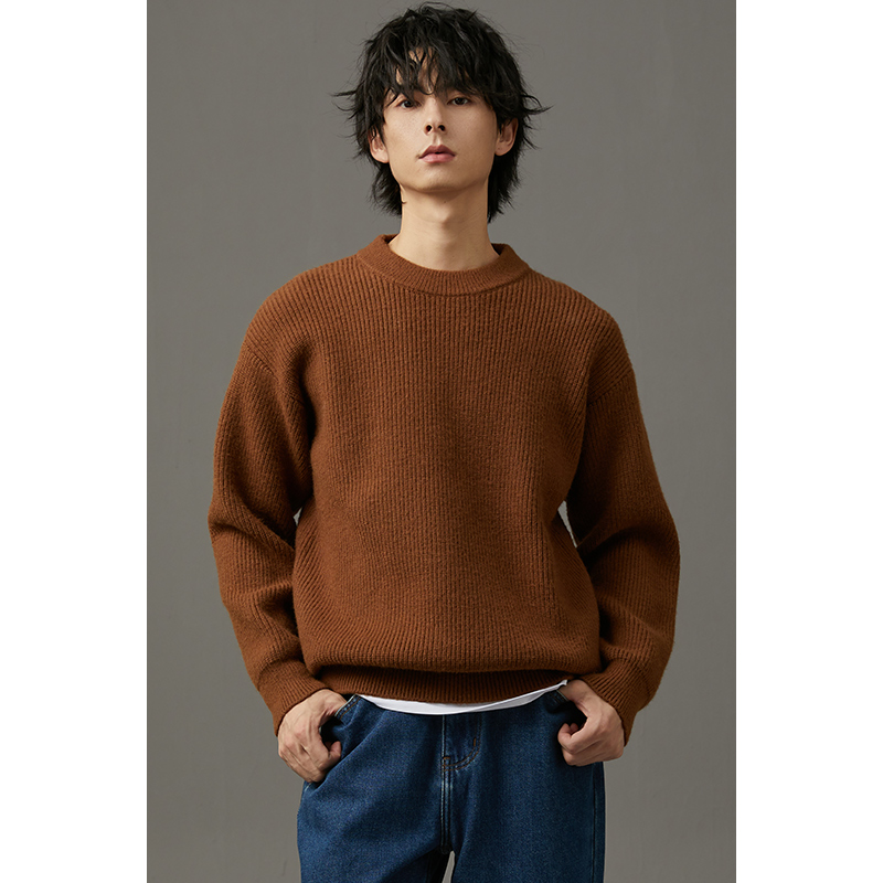 冬季重磅廓形圆领羊毛衫男