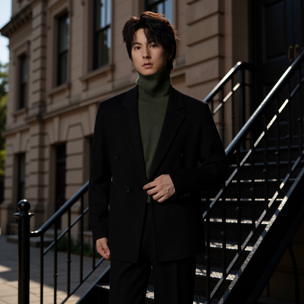 w2x潮牌西服双面羊毛呢大衣男士秋冬季新款保暖休闲西装外套男款