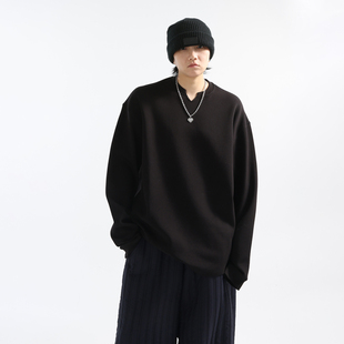 GRNL 软构筑 重磅300G莫代尔软糯空气层小V领套头打底TEE长袖卫衣