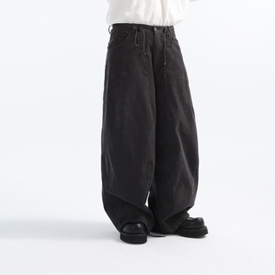 GRNL 复古纯棉灯芯绒肌理半松紧腰廓形阔腿裤气球裤 深林容器