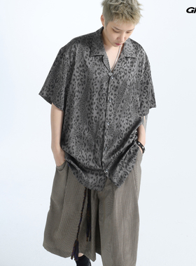 「GRNL」冷调豹纹 文艺复兴古巴领宽松短袖大衬衫