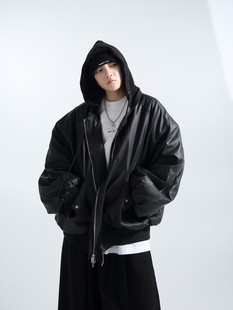 「GRNL」蛋白软皮可拆卸连帽棒球棉服外套 廓形飞行员夹克 男女款