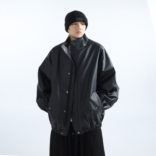 GRNL复古皱感肌理立领PU皮夹克