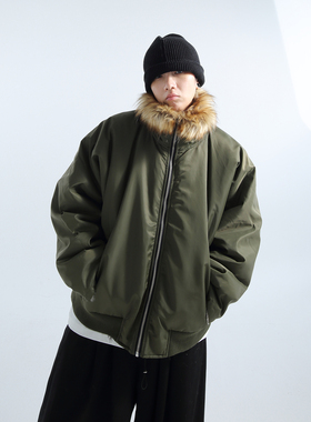 「GRNL」暖炉出击 男女款大廓形座山雕外套加绒加厚飞行夹克棉服