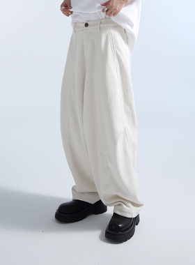 「GRNL」阿拉丁灯笼裤 弧线型分割400克肌理垂感灯芯绒男女廓形裤