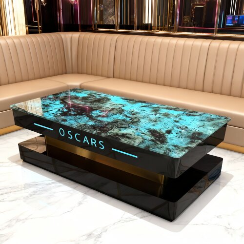 ktv茶几发光电奢石会所酒吧台钢化玻璃不锈钢茶几七彩变色桌定制