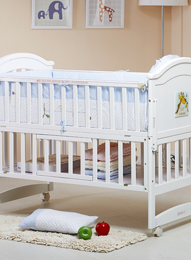 弗贝思婴儿床实木宝宝床儿童床环保多功能BB床可变书桌无漆白色