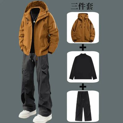 痞帅春季爬山男士冲锋衣三件套