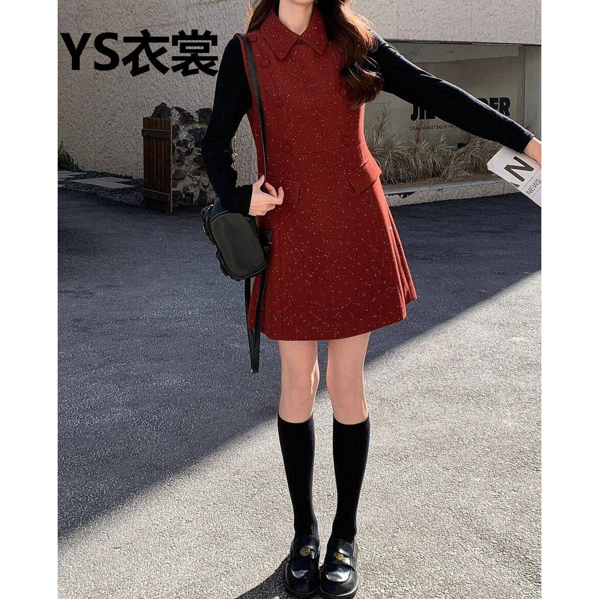 小香风波点背心连衣裙套装女高端修身显瘦甜美少女减龄洋气两件套