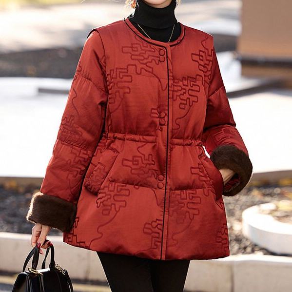 新中式国风小个子羽绒服女短款冬季气质高级感保暖白鸭绒红色外套
