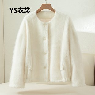 2025秋冬新款羊绒大衣女短款高端羊绒拉毛小香风圆领羊毛呢子外套