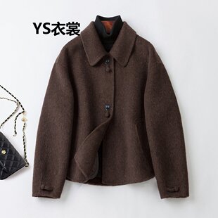 2025新款高级感手缝双面羊绒大衣女短款小个子显瘦新中式毛呢外套