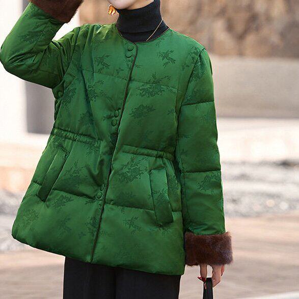 新中式国风羽绒服女2025冬新款高端洋气小个子中长款收腰绿色外套