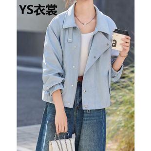 休闲风短款外套女春秋2026宽松百搭显瘦小个子高端麂皮绒夹克上衣