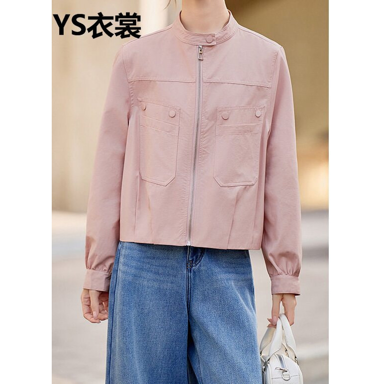粉色工装风女士短外套2026春秋新款高端立领休闲显瘦减龄百搭夹克