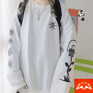 DC1286 耐克 T恤 黑白小花涂鸦男女运动休闲圆领长袖 910 Nike