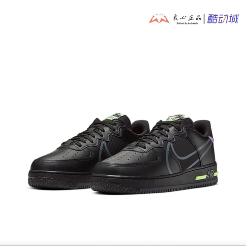 耐克 NIKE Air Force 1 React 黑紫 男女同款低帮板鞋 CD4366-001