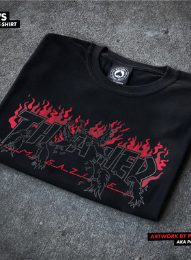 【超限定】Thrasher Crows美版 血色烈焰乌鸦暗黑火焰短袖T恤