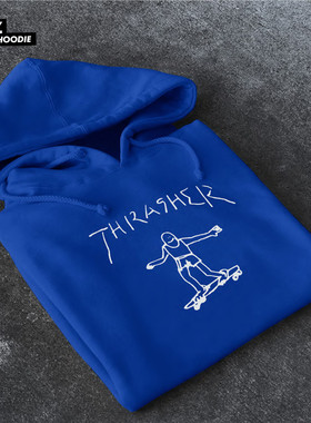 Thrasher Gonz 美版 火焰滑板小人插画 加绒帽衫男女同款情侣