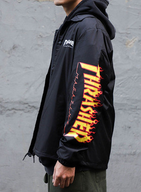 【羔羊House】Thrasher 美版限定手臂火焰教练夹克防风外套情侣款