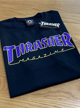 【高贵配色】Thrasher Outlined 美版 紫色基础字母火焰短袖T恤