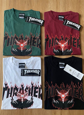 【羔羊House】Thrasher日版 催眠恶魔羊角机车火焰短袖T恤情侣款