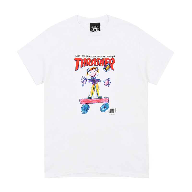 【新品】thrasher 美版 彩绘蜡笔涂鸦滑板卡通人物火焰短袖t恤