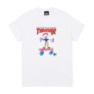 【新品】Thrasher 美版 彩绘蜡笔涂鸦滑板卡通人物火焰短袖T恤