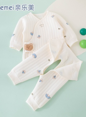新生婴儿衣服春秋冬款保暖66码59初生夹棉开裆分体和尚套装52冬季