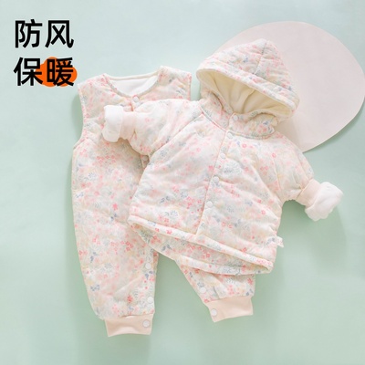 【加绒夹棉】连帽背带裤套装