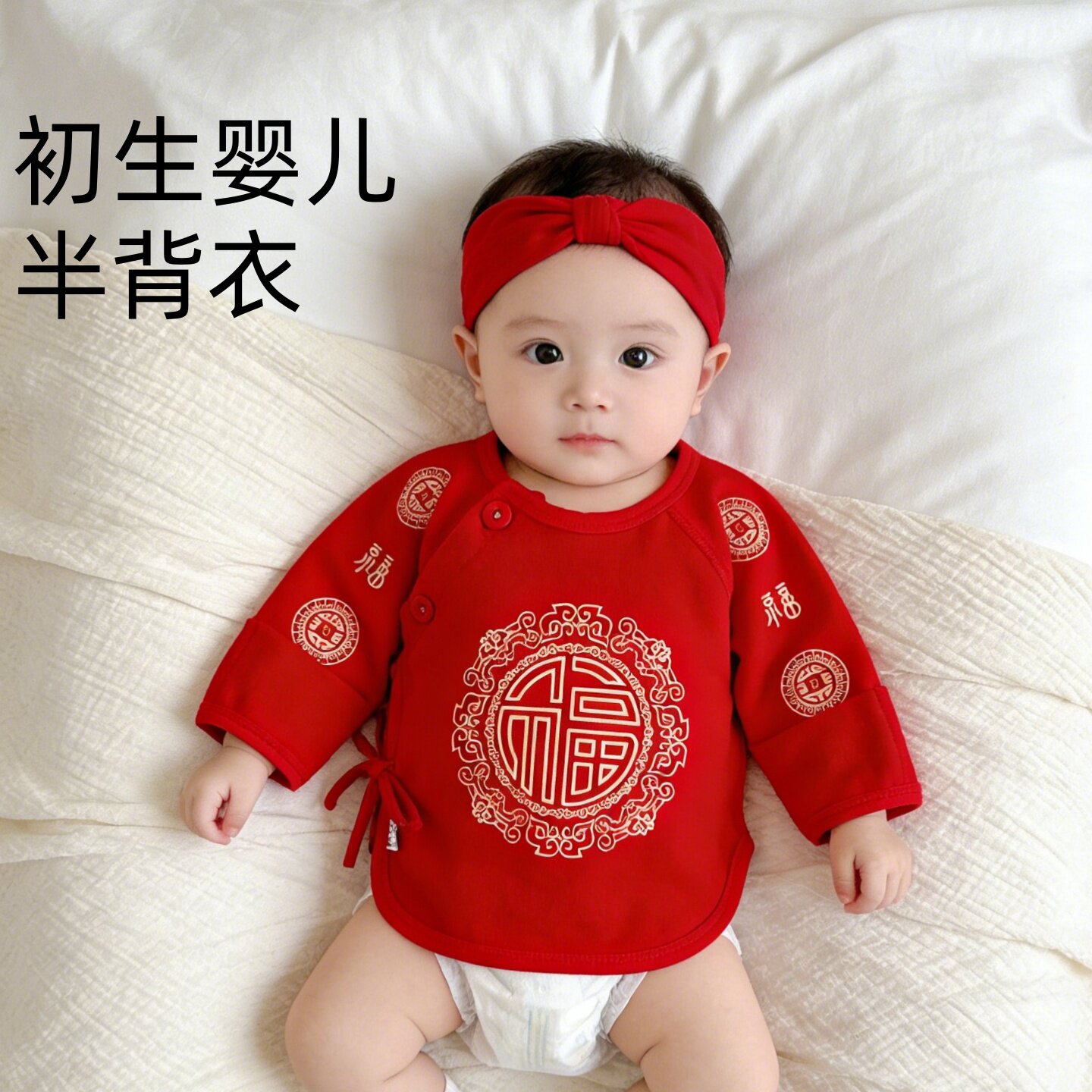 半背衣初生婴儿a类纯棉新生宝宝产房月子红色52码48薄款和尚衣服