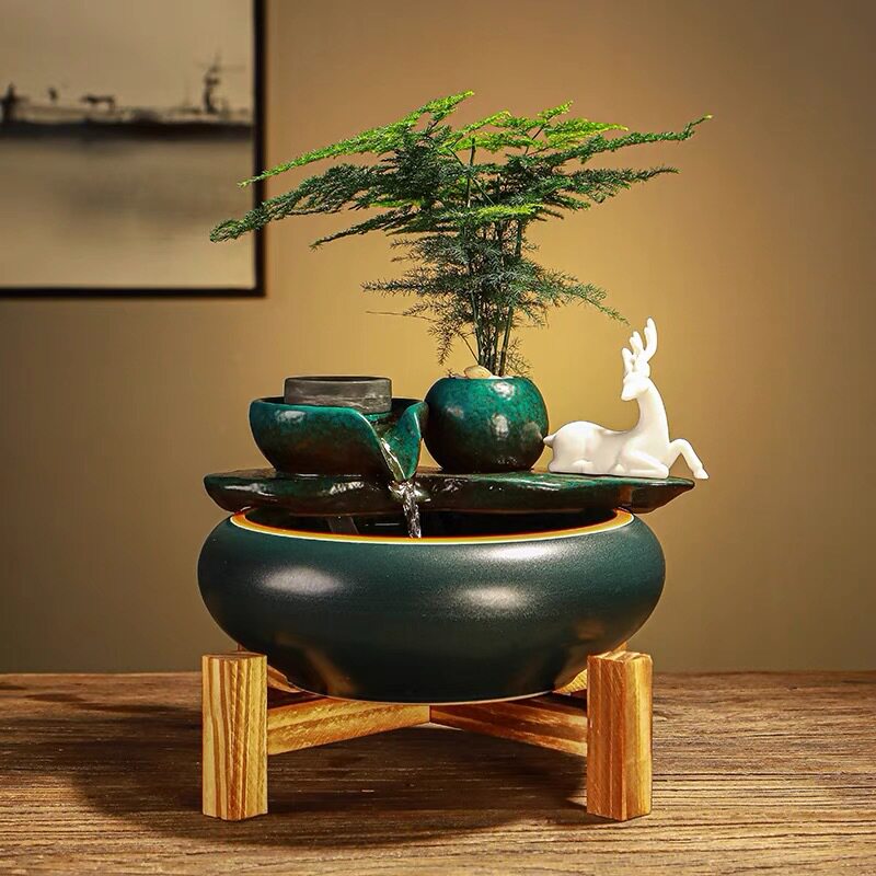 创意流水摆件 玻璃小鱼缸招财风水轮家居装饰品景观家居开业礼品