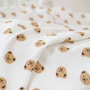 螺纹印花针织布料纯棉弹力弹性宝宝卡通打底衫全棉罗纹服装面料