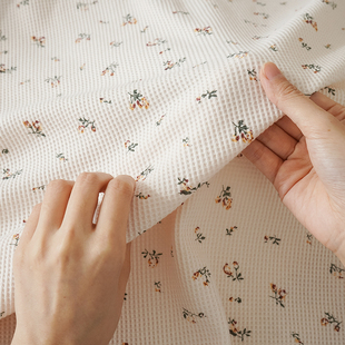 田园碎花华夫格针织布料连衣裙服装柔软透气宝宝童装手工diy面料