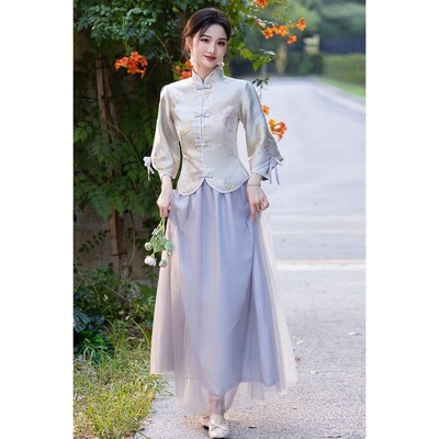 新中式伴娘服2024新款小个子高级感姐妹团礼服女平时可穿秋冬季