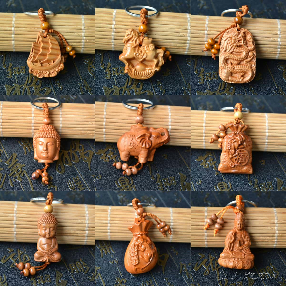 桃木钱袋貔貅观音吉祥象钥匙扣挂件木雕汽车钥匙链饰品挂饰礼物