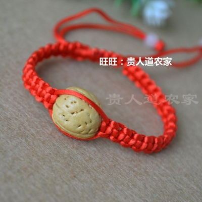 红绳桃核手链桃蓝手绳