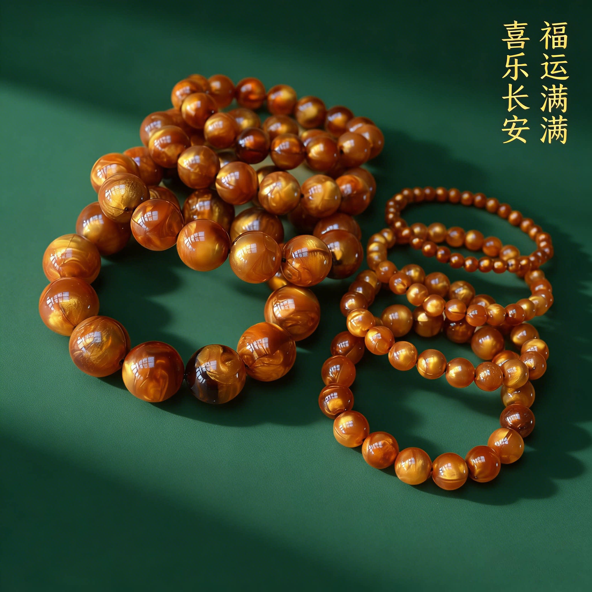 树脂仿海柳圆珠手链仿金丝海柳手串单圈男女文玩手持旅游景区饰品
