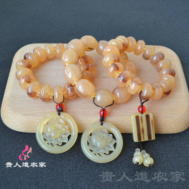 复古禅出入平安树脂手串男女文玩珠花开富贵手链仿牛羊角饰品