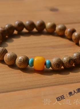 新品天然鸡翅木手串配仿蜜蜡单圈