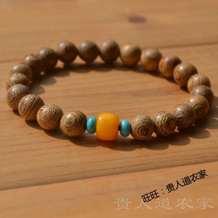 新品天然鸡翅木手串珠手链8mm女单层单圈饰品配仿蜜蜡松石