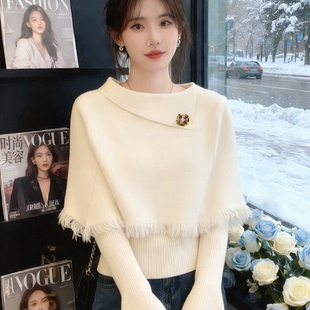 绝美巨好看红色斗篷两件套毛衣女2025秋冬设计感针织衫保暖打底衫