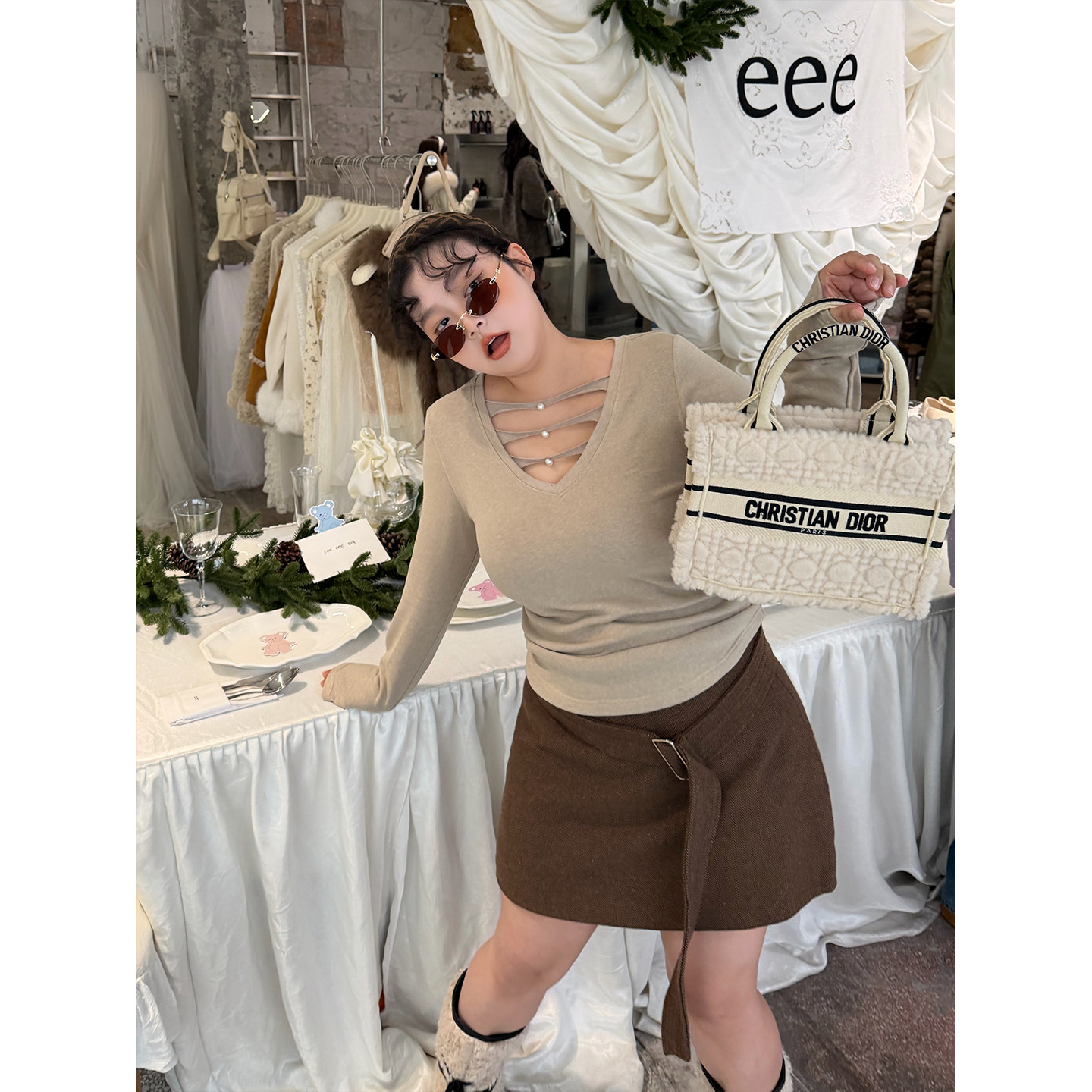 阿周家【m*u系百利甜】小蛮腰羊绒棉高弹显瘦修身打底衫T恤加绒