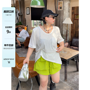 胖MM宽松显瘦百搭上衣 阿周家大码 微胖女装 chao薄防晒短袖 T恤夏季