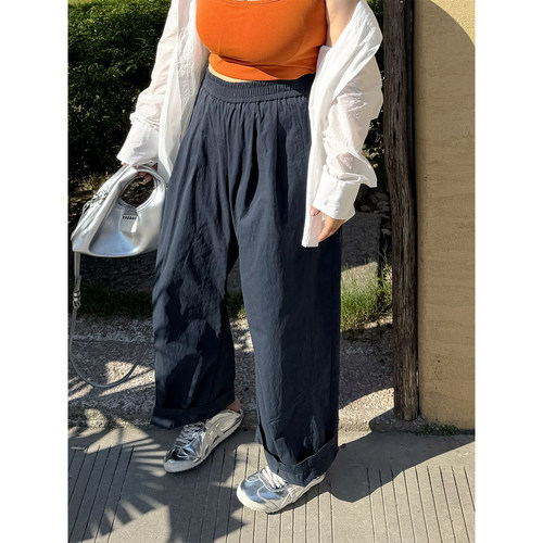 阿周家大码微胖休闲薄款工装裤女夏季胖MM基础款百搭纸感棉哈伦裤