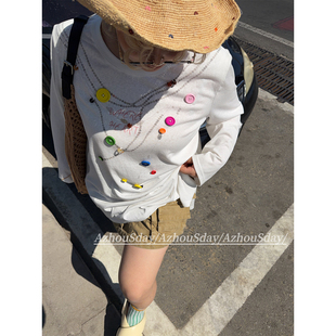 Diy纽扣T 10%莱赛尔天丝棉chao重工纯手工休闲T恤 趣味 阿周家