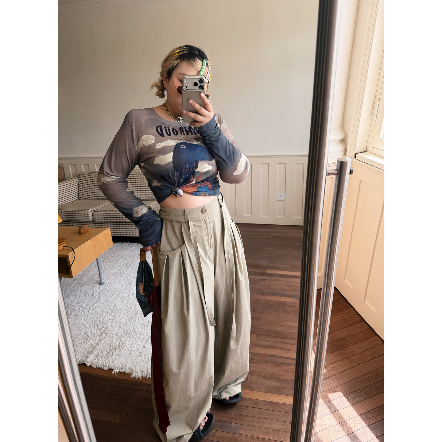 AZHOUSDAY&ldquo;chill懒人裤&rdquo;清凉呼吸感工装显瘦大褶口袋阔腿休闲裤