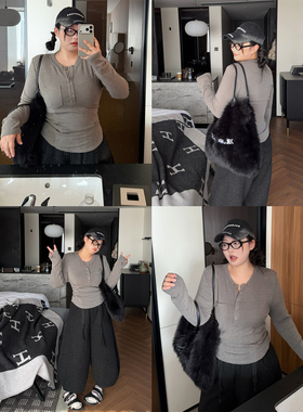 阿周家大码【bi入实穿派】羊绒棉Lu*系显瘦腰线高弹设计感打底衫