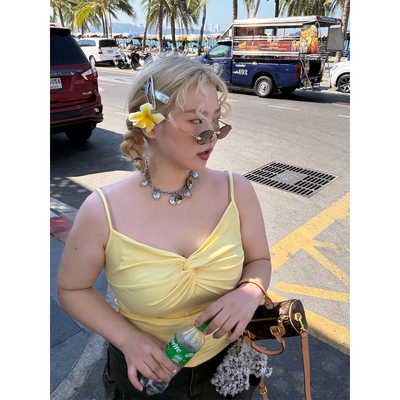 阿周家大码【Bi入wan能公式】百搭扭结设计感 高弹显瘦吊带背心