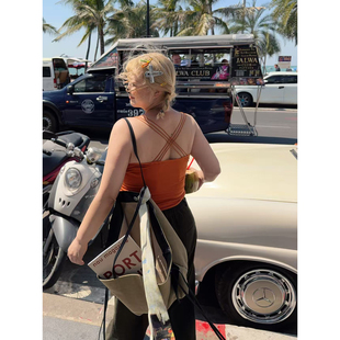 阿周家 心机美背chao重工串珠弹力美背背心带胸垫女 马吉la女孩